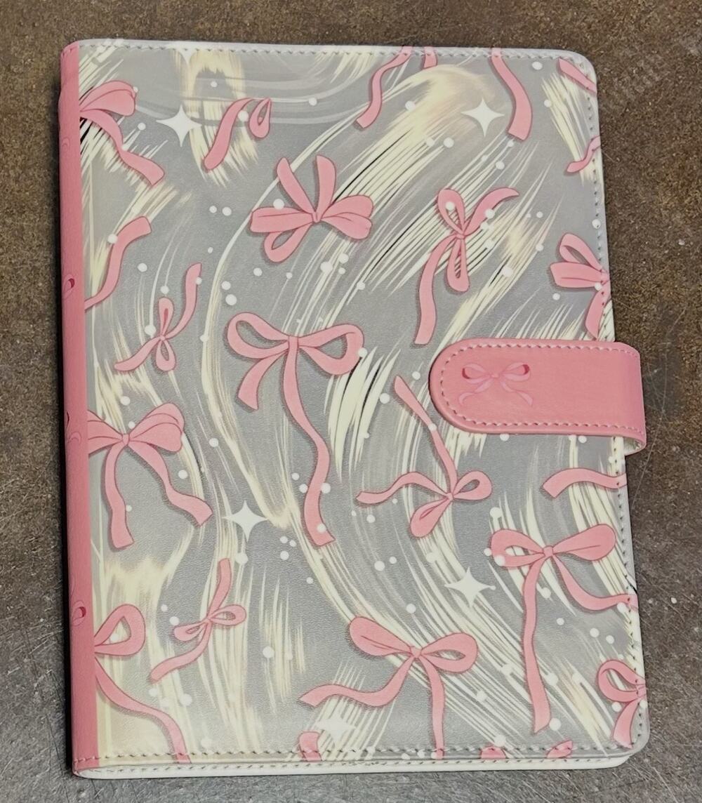 Gray and Pink Coquette Bows size A5 Binder w/ stationery paper